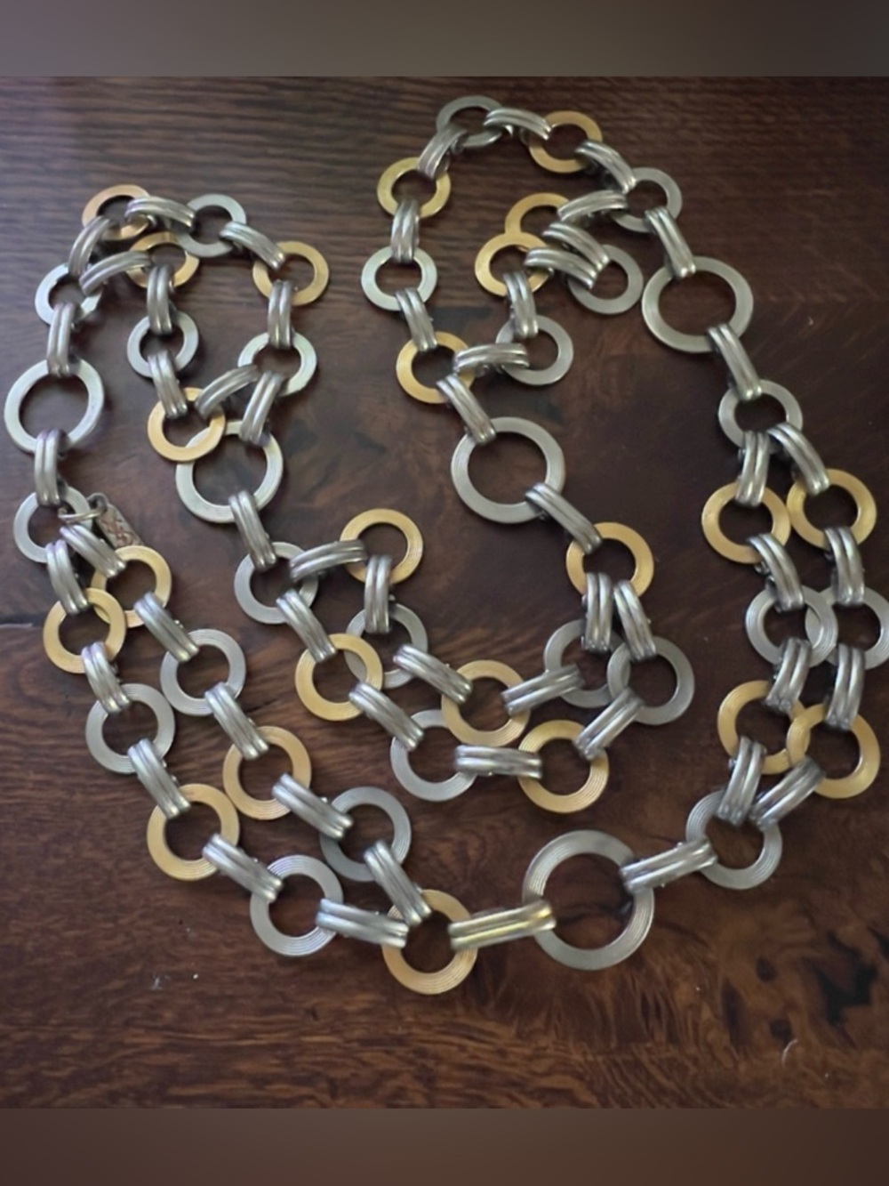 Vintage YSL Two tone Gold/Silver Interlocking Rings Metal Adjustable Belt - Picture 2 of 9